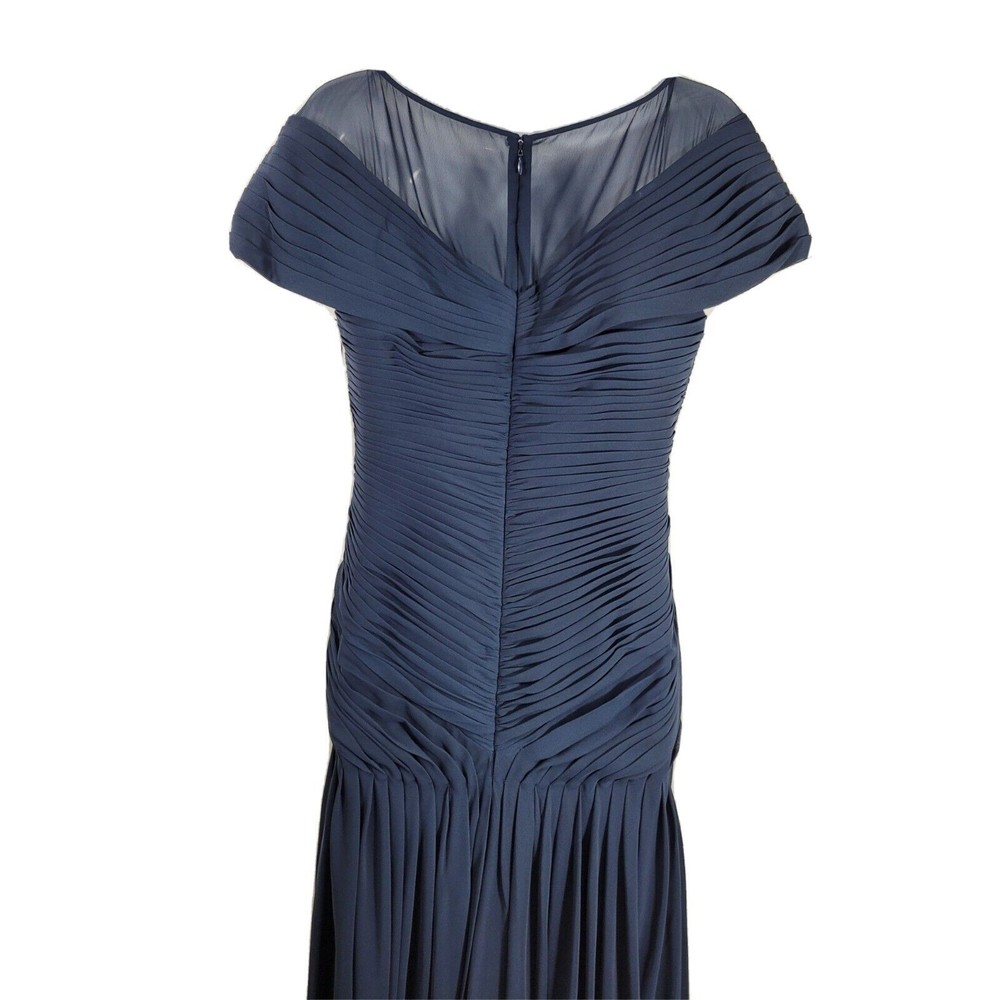 Navy Blue Short-Sleeve Bridal Gown with Embellished Waist - Picture 6 of 9